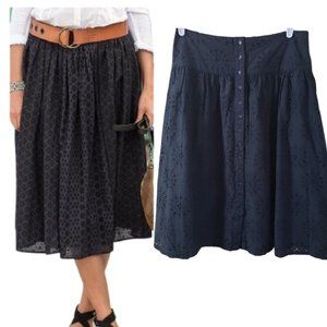 Sundance Elle Eyelet Button Front A-Line Midi Skir